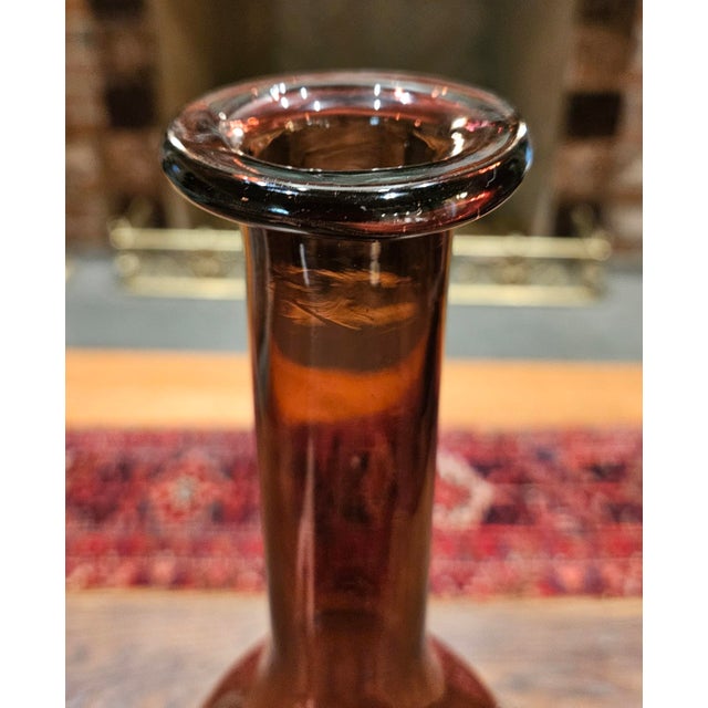 Vintage MCM Amethyst Glass Genie Bottle Decanter Italian Empoli Style With Flame Stopper For Sale - Image 11 of 12