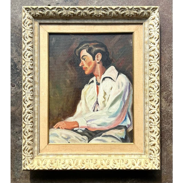 Vintage Boho Spanish Original Oil Portrait of Man For Sale - Image 12 of 12