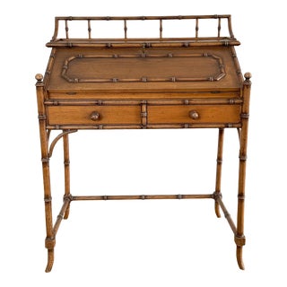 1970s Vintage Harrod’s Faux Bamboo Locking Secretary’s Desk For Sale