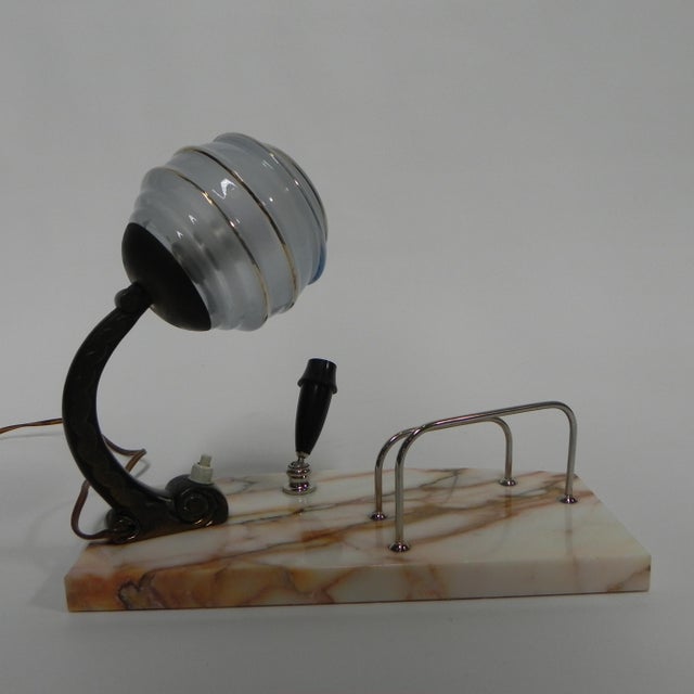 Art Deco Marble, Glass, and Steel Desk Lamp with Pen and Letter Holder, 1930s For Sale - Image 9 of 18