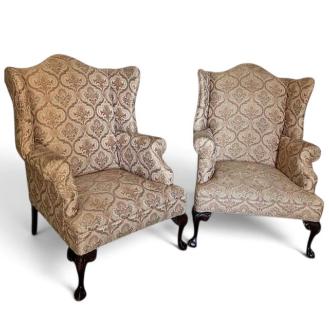 Tan Timeless Sophistication for Your Home: A Pair of Premium Chippendale-Style Wingback Chairs by Hickory Furniture For Sale - Image 8 of 9