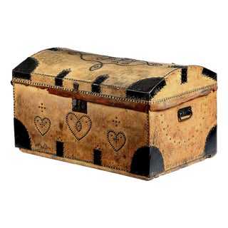 Victorian Domed Leather Trunk with Brass Studwork by Arthur Wannop, 1890s For Sale