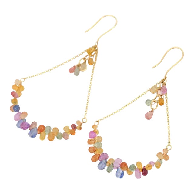 13.96ct Uncut Multi Sapphire Bead Drop Earrings Gift for Mom- A Pair For Sale