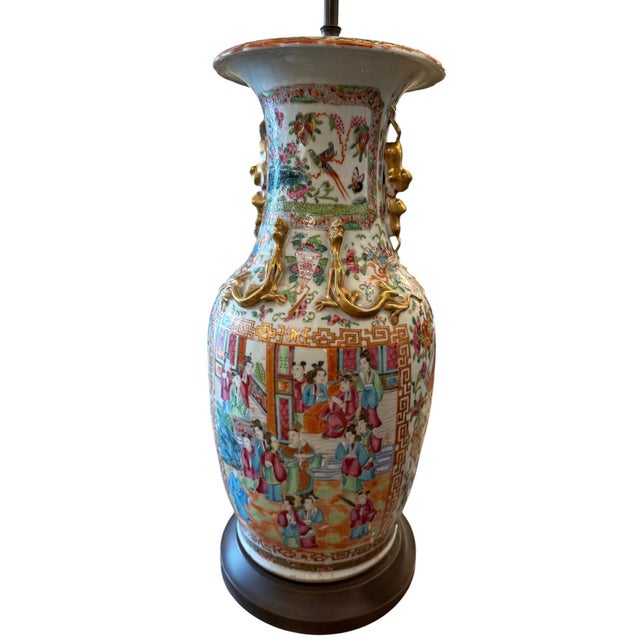 Late 19th Century Chinese Canton Rose Medallion Lamps - a Pair For Sale - Image 4 of 14