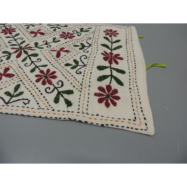 Indian Green and Red Indian Embroidered Bolster Pillow For Sale - Image 3 of 5