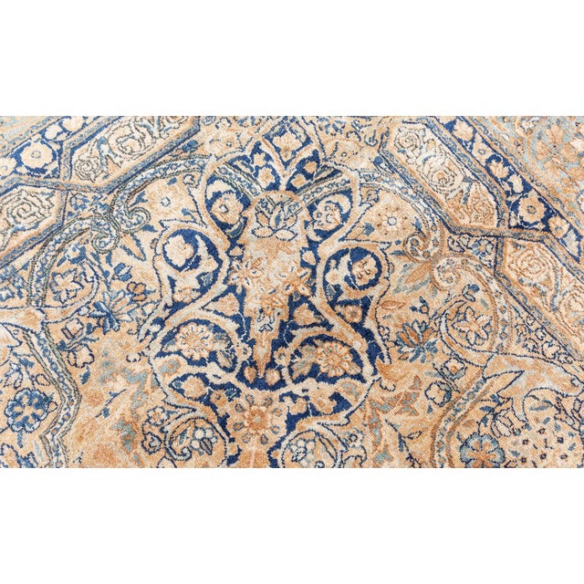 Authentic Persian Kirman Yellow, Green, Blue Handmade Wool Rug For Sale In New York - Image 6 of 10