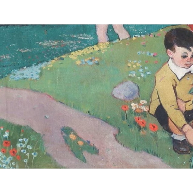 1960s Soviet Children Oil Painting, Ukrainian Artist, 1960s Vintage Art 76-100 For Sale - Image 5 of 6