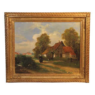 J. Metzler, Village Scene, 1898, Oil Painting on Board, Framed For Sale