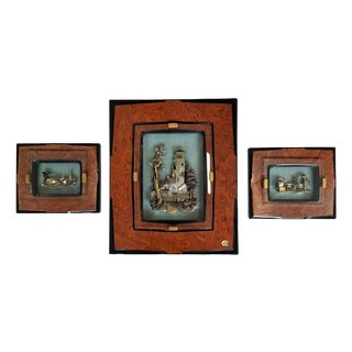 Alessandro Zenobi, Triptych of High Reliefs, 999 Silver and 24K Gold in Briar and Crystal, 1995, Set of 3 For Sale