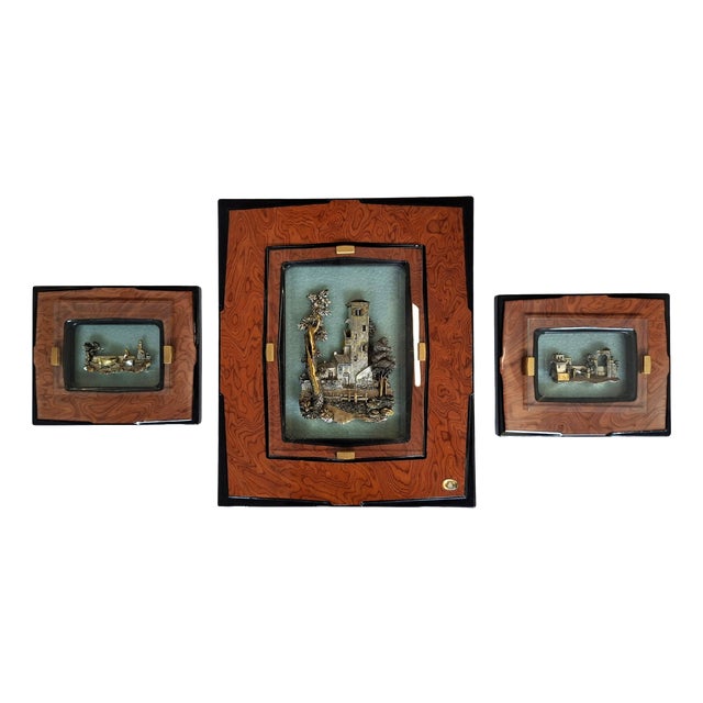 Alessandro Zenobi, Triptych of High Reliefs, 999 Silver and 24K Gold in Briar and Crystal, 1995, Set of 3 For Sale