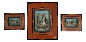 Alessandro Zenobi, Triptych of High Reliefs, 999 Silver and 24K Gold in Briar and Crystal, 1995, Set of 3