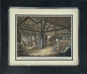“The Art of Glassmaking” Wood Burning Glasshouse, Original Engraving by Diderot, 1760 (Framed)