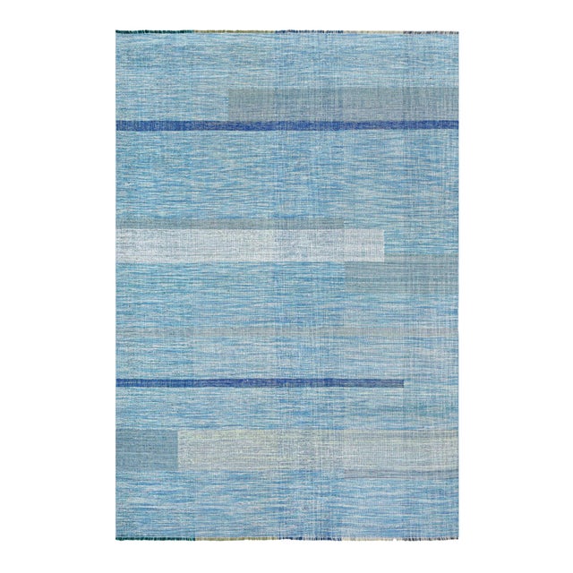 Afghan Hand-Knotted Wool Kilim in Shades of Blue, 2010s For Sale - Image 3 of 5