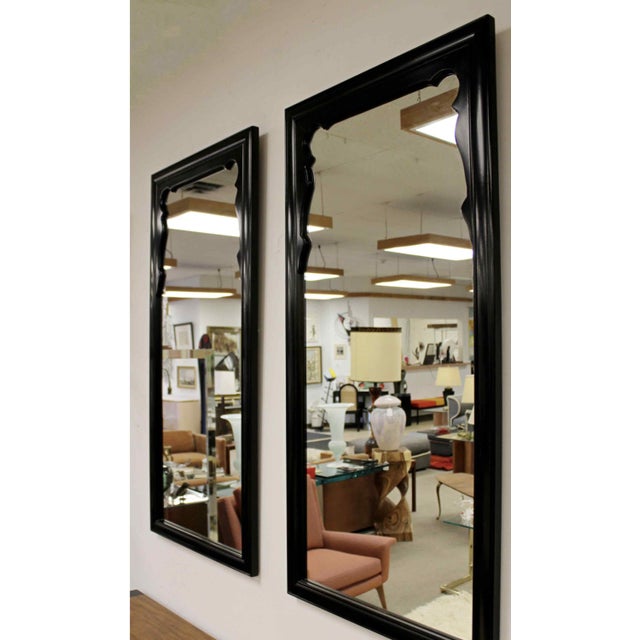 Chinoiserie Mid Century Chinoiserie Black Lacquer Mirrors by Raymond Sobota for Century Furniture Chin Hua Collection - A Pair For Sale - Image 3 of 9
