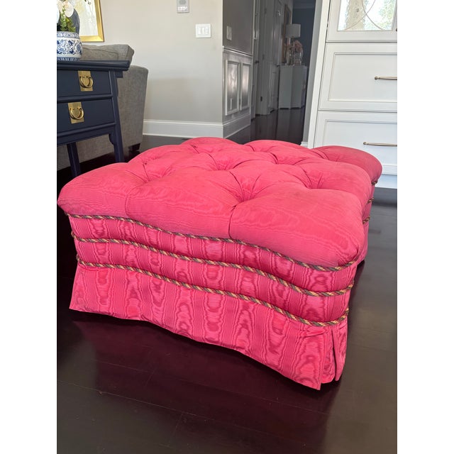 Raspberry Red Upholstered Rolling Ottoman For Sale - Image 8 of 10