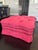 Raspberry Red Upholstered Rolling Ottoman For Sale - Image 8 of 10