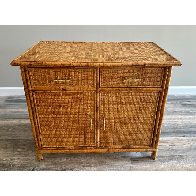 Vintage MCM Bamboo Rattan Woven Wicker Cabinet For Sale - Image 9 of 12