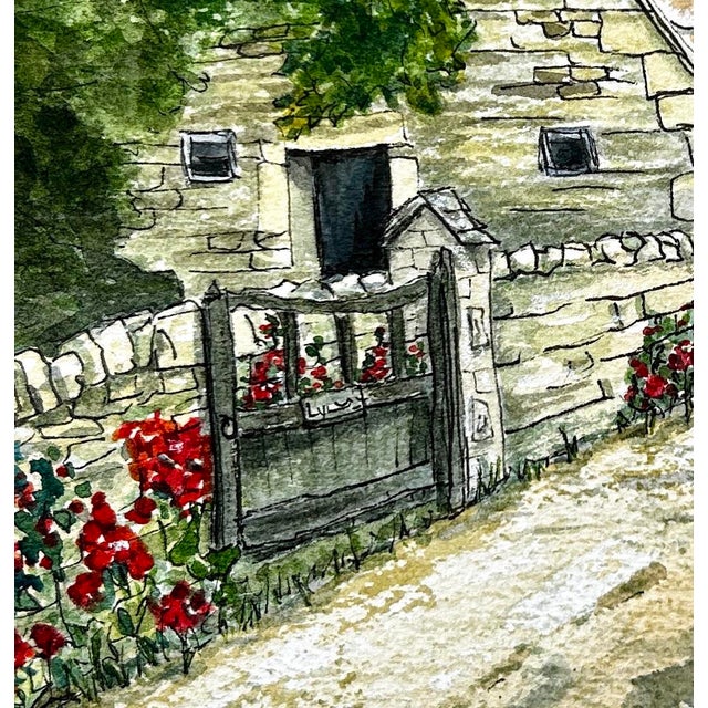 Original Watercolor Painting on Paper of “England Cottage Lych Gate”. For Sale - Image 4 of 5