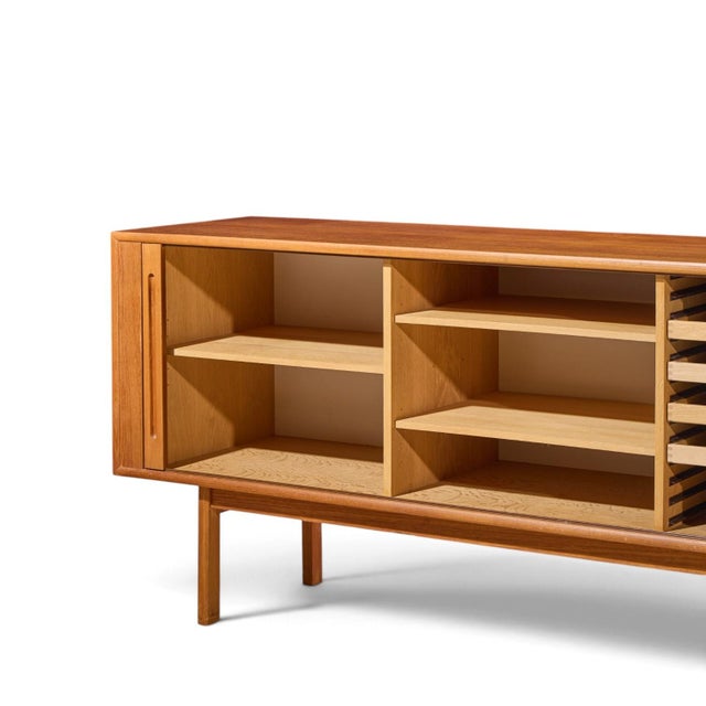 Brown Svend Aage Larsen for Faarup Møbelfabrik Mid Century Danish Teak Tambour Door Credenza For Sale - Image 8 of 11