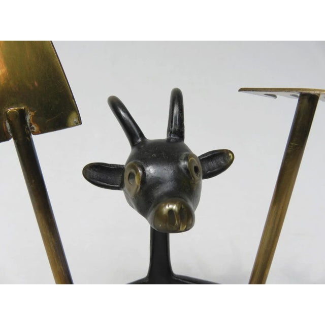 Metal Black Cactus Cutlery Billy Goat with Small Shovel and Rake in Brass by Walter Bosse, 1950s For Sale - Image 7 of 9
