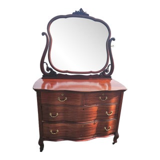 Early 20th Century Widdicomd Mahogany Serpentine Chest With Mirror on Wheels For Sale