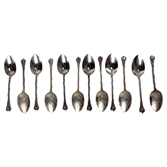 Silver Mid-Century Silver Metal Coffee Spoons Tree-Leaf-Shaped, France, 1960s For Sale - Image 8 of 8
