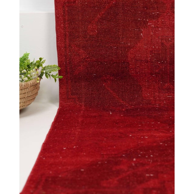 1970s Vintage Turkish Handmade Wool Cotton Red Runner Rug For Sale - Image 4 of 11