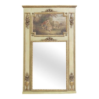 French Parcel Gilt & Painted Trumeau Mirror For Sale