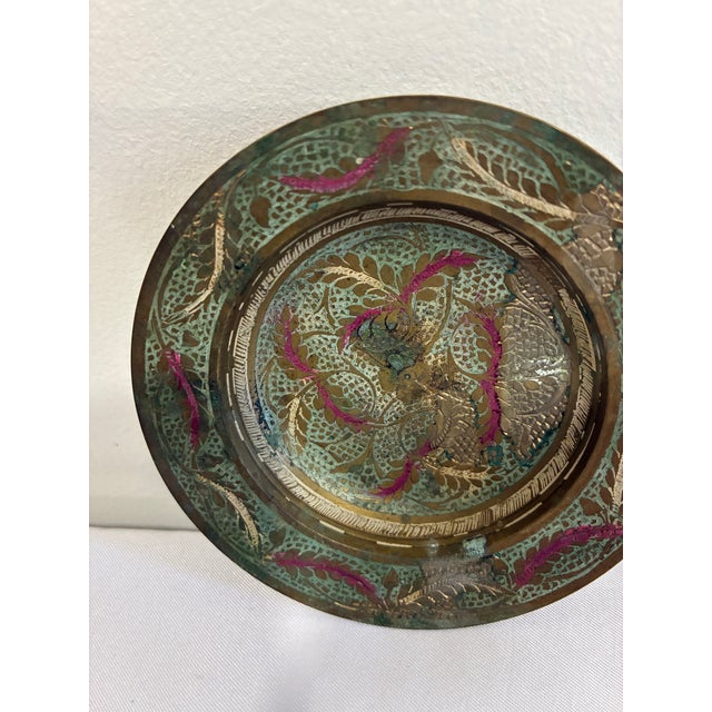Vintage Indian Brass Trinket Dish With Etched Floral Detail For Sale - Image 4 of 8