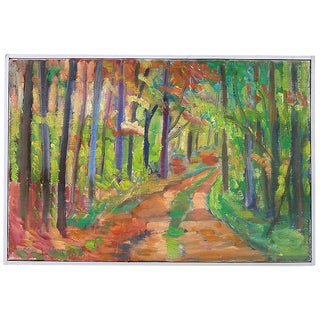 Vintage Mid Century Danish Modern Expressionist Forest Landscape Painting For Sale