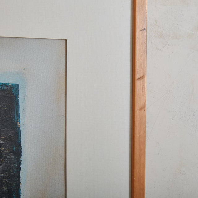 Black French Black + Blue Framed Abstract Painting, 1960s For Sale - Image 8 of 11