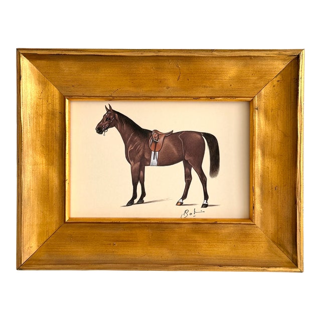 Original Hand-Painted Horse Painting, Framed For Sale