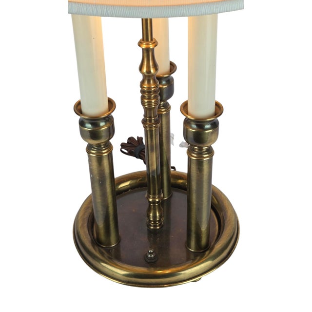 Mid-Century Modern Vintage Brass Bouillotte Lamp With Drum Shade For Sale - Image 3 of 14