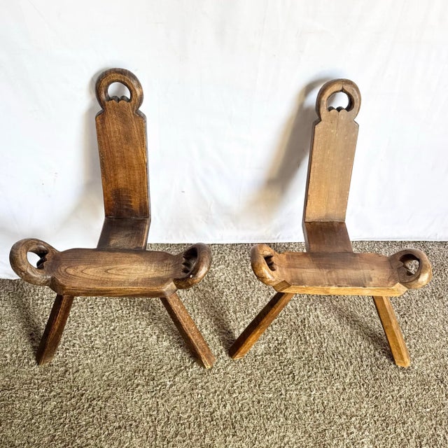 Contemporary Vintage Handmade Wooden Birthing Chairs – A Pair For Sale - Image 3 of 9