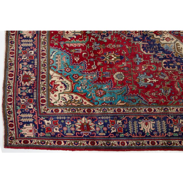 Textile Red Vintage Tabriz Hand-Knotted Wool Rug With Medallion Pattern For Sale - Image 7 of 10