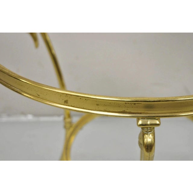 Gold Late 20th Century Italian Hollywood Regency Brass Swan Tripod 2 Tier Round Occasional Side Table For Sale - Image 8 of 12