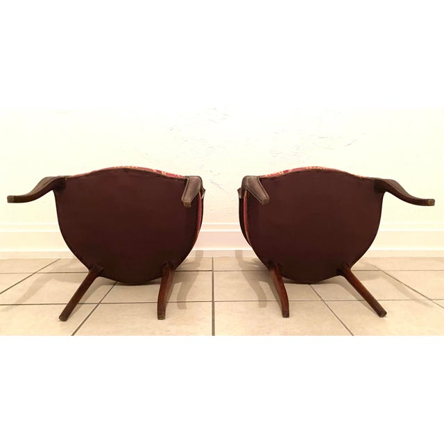 1940s Pair of Italian Upholstered Crest Back Walnut Armchairs For Sale - Image 11 of 12