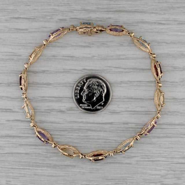 Gold 7.96ctw Gemstone Tennis Bracelet 14k Gold Topaz Amethyst Citrine Garnet Diamond For Sale - Image 8 of 8