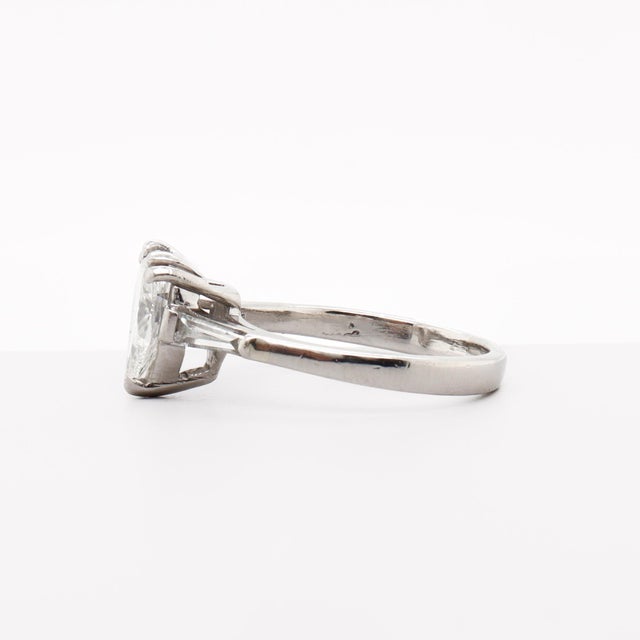 Vintage Platinum & Pear Cut 1.80 Ctw. Natural Diamond Engagement Ring For Sale - Image 9 of 13