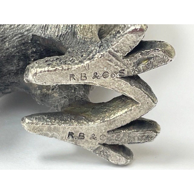 1940s Small Hallmarked Silver Plate Owl Mustard Pot With Red Glass Eyes For Sale - Image 10 of 12