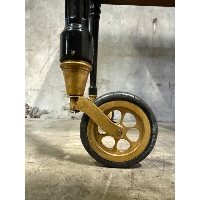 1940s Regency Ebonized & Bronze-Mounted Drinks Cart — In the Manner of Maison Jansen, Paris For Sale - Image 9 of 16