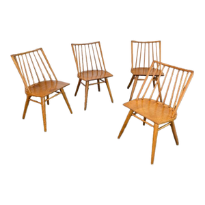 1950s Mid Century Birch Spindle-Back Dining Chairs by Leslie Diamond for Conant Ball- Set of 4