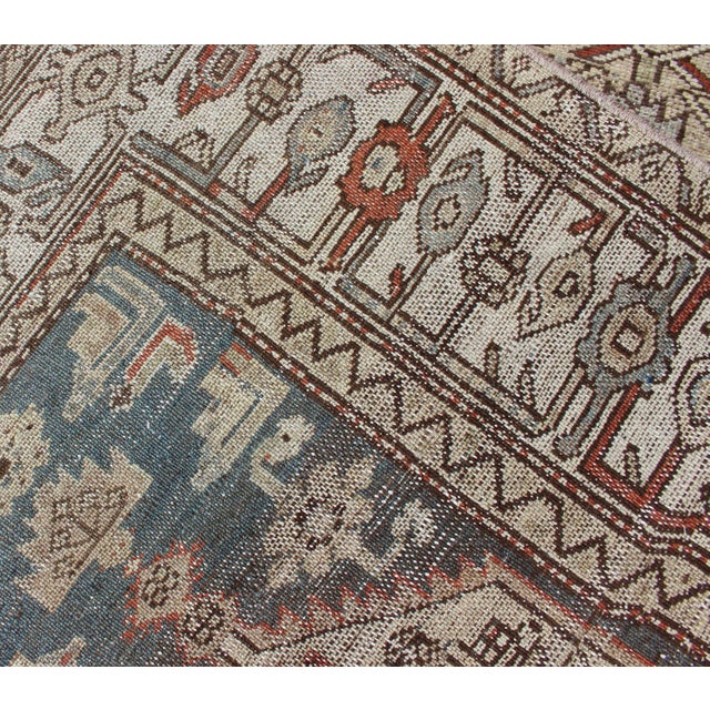 Long Persian Kurdish Runner With Medallion Design in Charcoal, Ivory and Red For Sale - Image 14 of 14