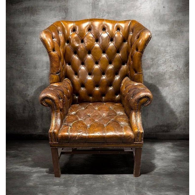 Late 18th Century Chesterfield Wingback Leather Armchair For Sale - Image 4 of 6
