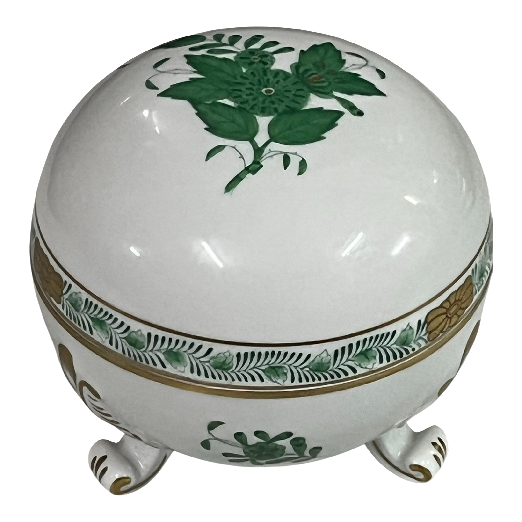 Mid 20th Century Herend Green Chinese Bouquet Round Porcelain