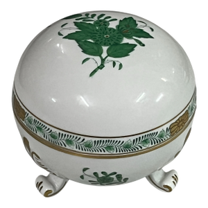 Mid 20th Century Herend Green Chinese Bouquet Round Porcelain Lidded Trinket Box Candy Dish