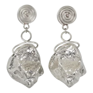Oversized Brutalist Silver Plate Dangle Clip Earrings - 2 Pieces