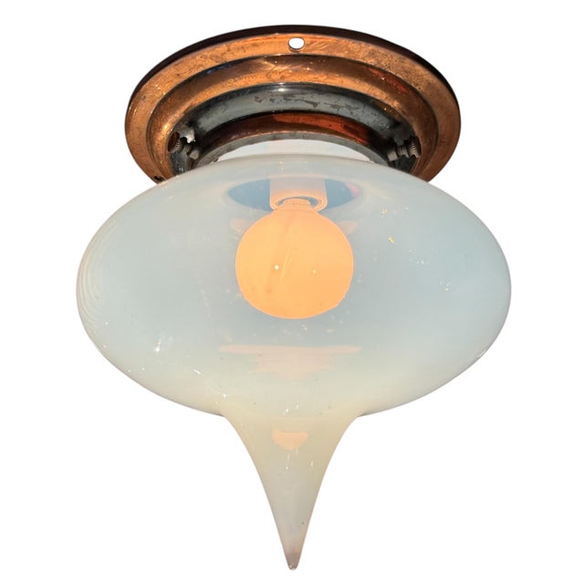 Modern Late 19th/Early 20th Century French Art Nouveau Opaline Flushmount Fixture For Sale - Image 3 of 9