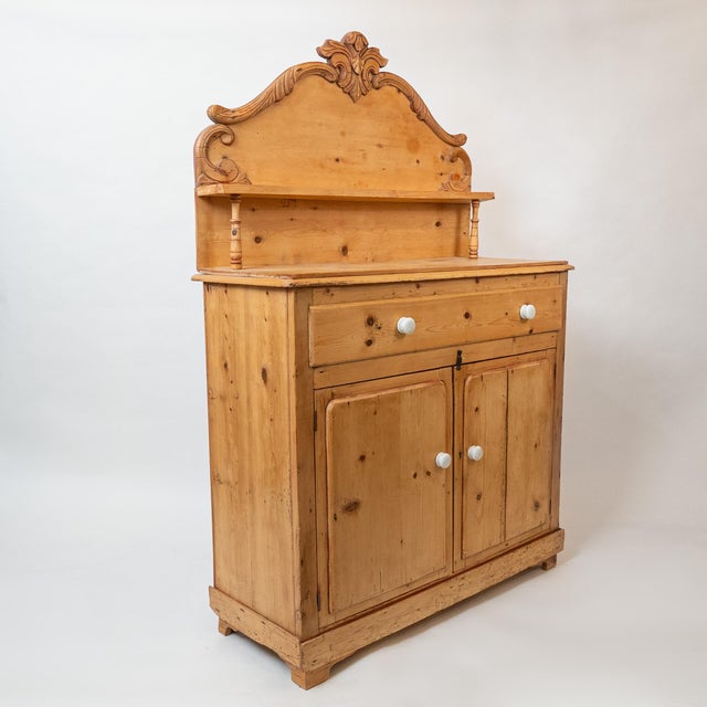 Wood Late 19th Century Large French Pine Sideboard With Carved Crest and Shelf For Sale - Image 7 of 15