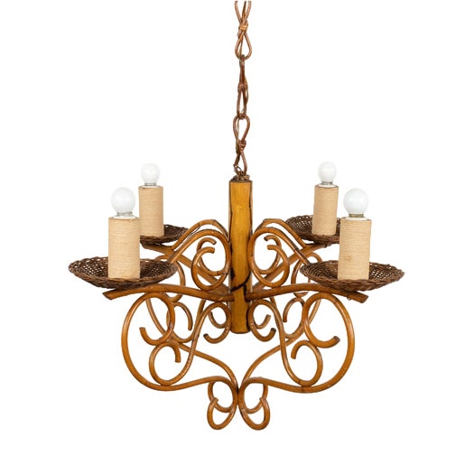 Mid-Century Pendant in Bamboo, Rattan and Wicker, Italy, 1960s For Sale